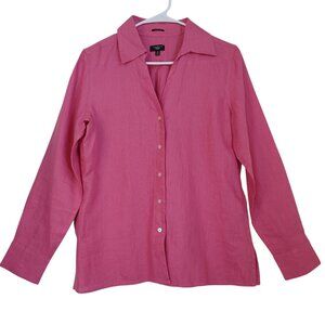 Talbots Shirt Blouse Pure Irish Linen Button Up Classic‎ Top Womens 10 Petite
